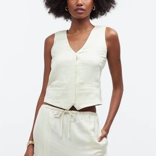 New Madewell Cake Batter Ivory Concealed Button Front Satin Vest 2
